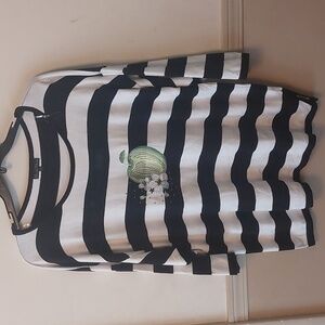 BUA BUA Black and White Striped Floral Apple Graphic Studs and Sequins Top SzXXL
